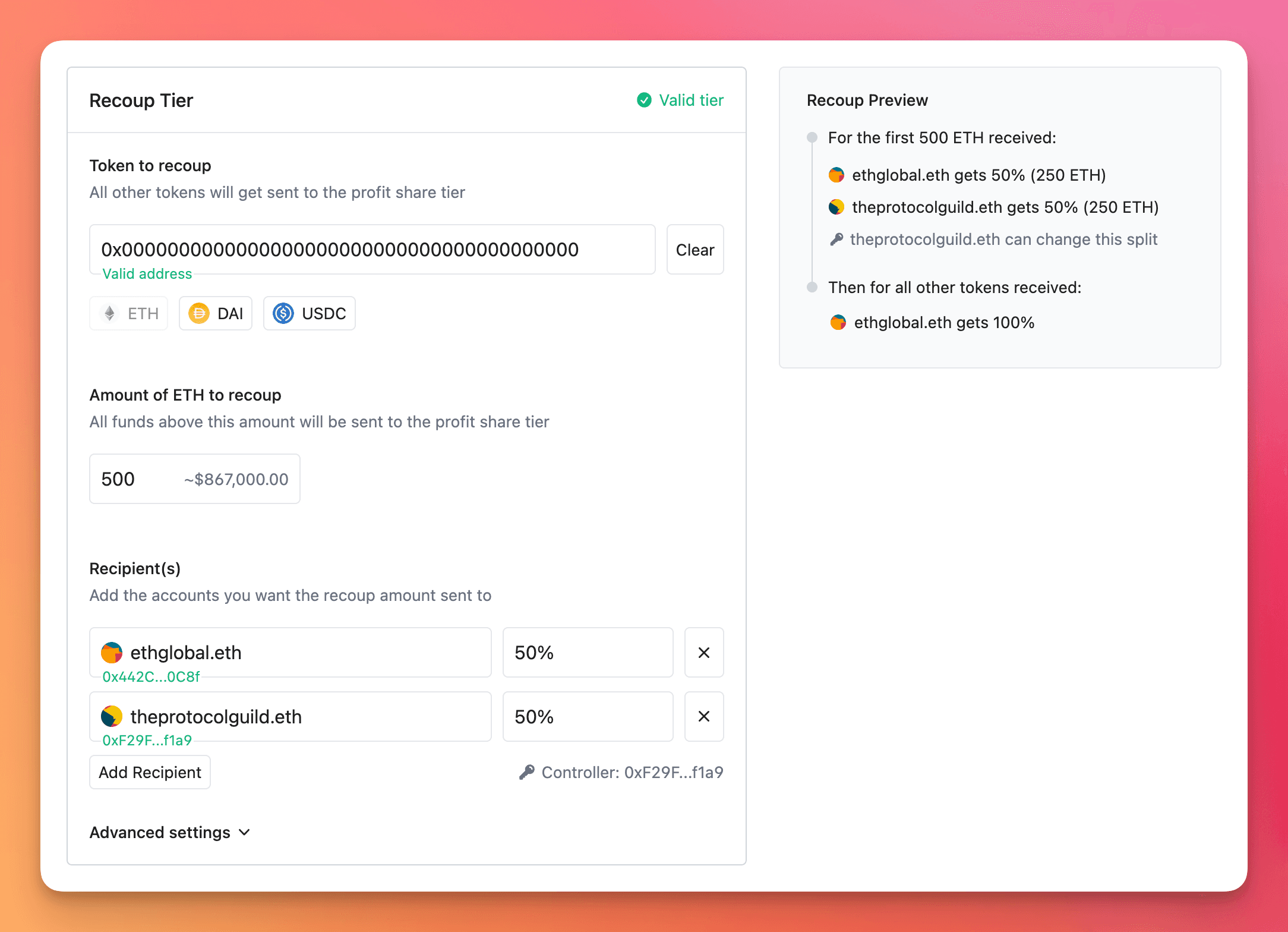 Split form inputs