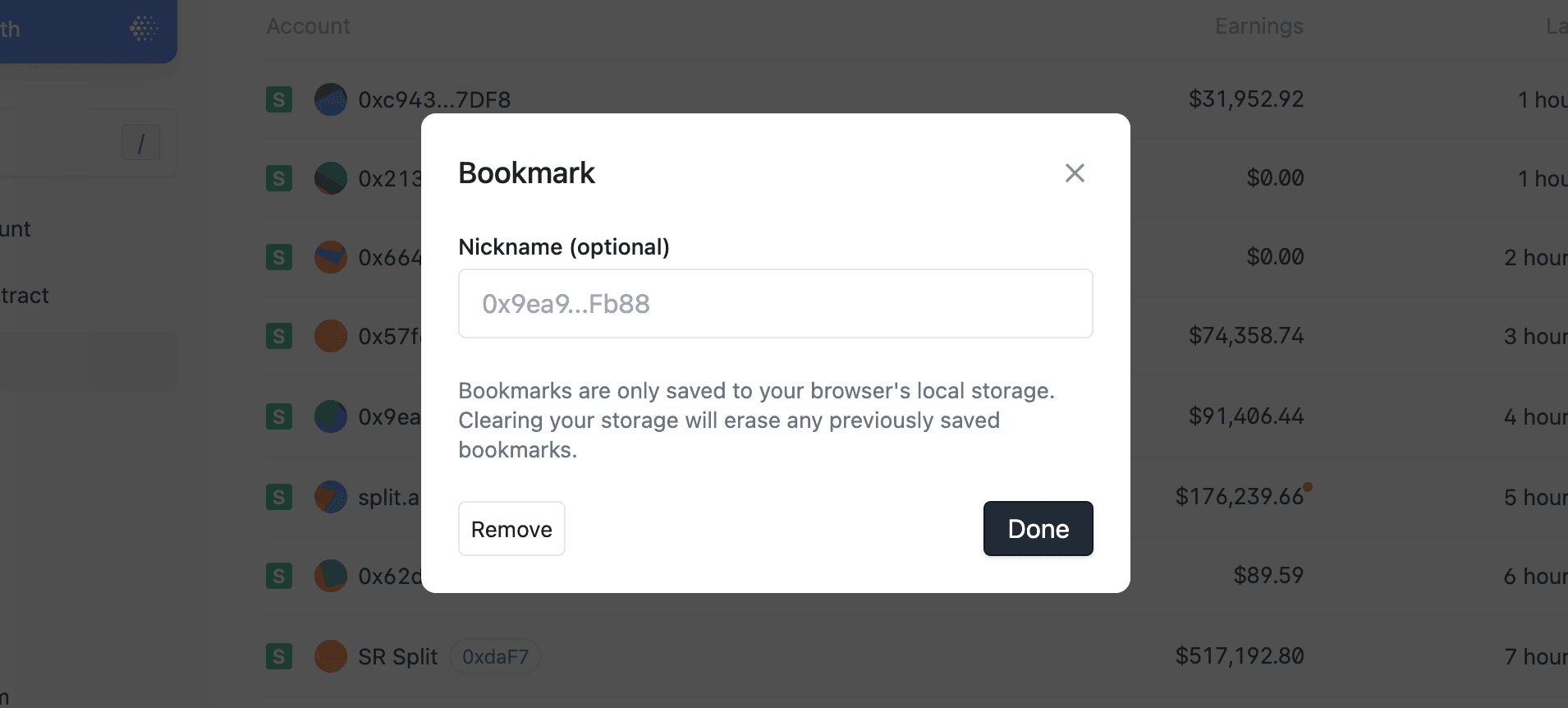 Bookmark dialog