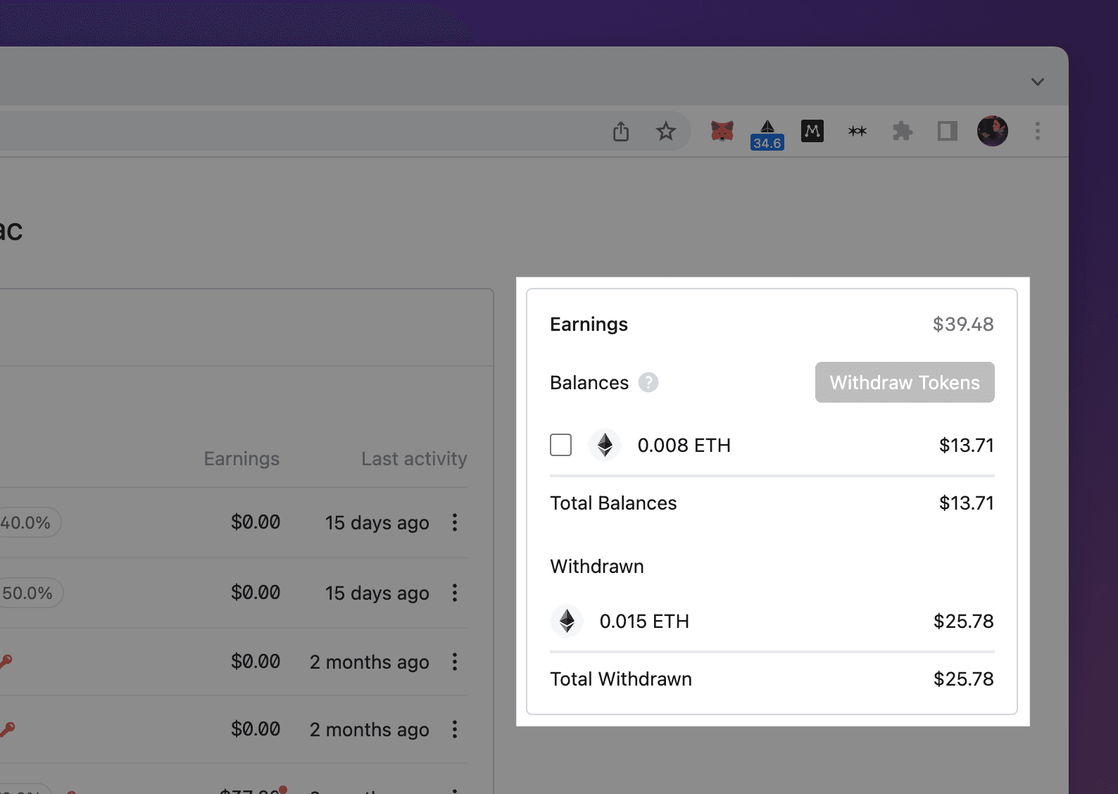 Your account earnings